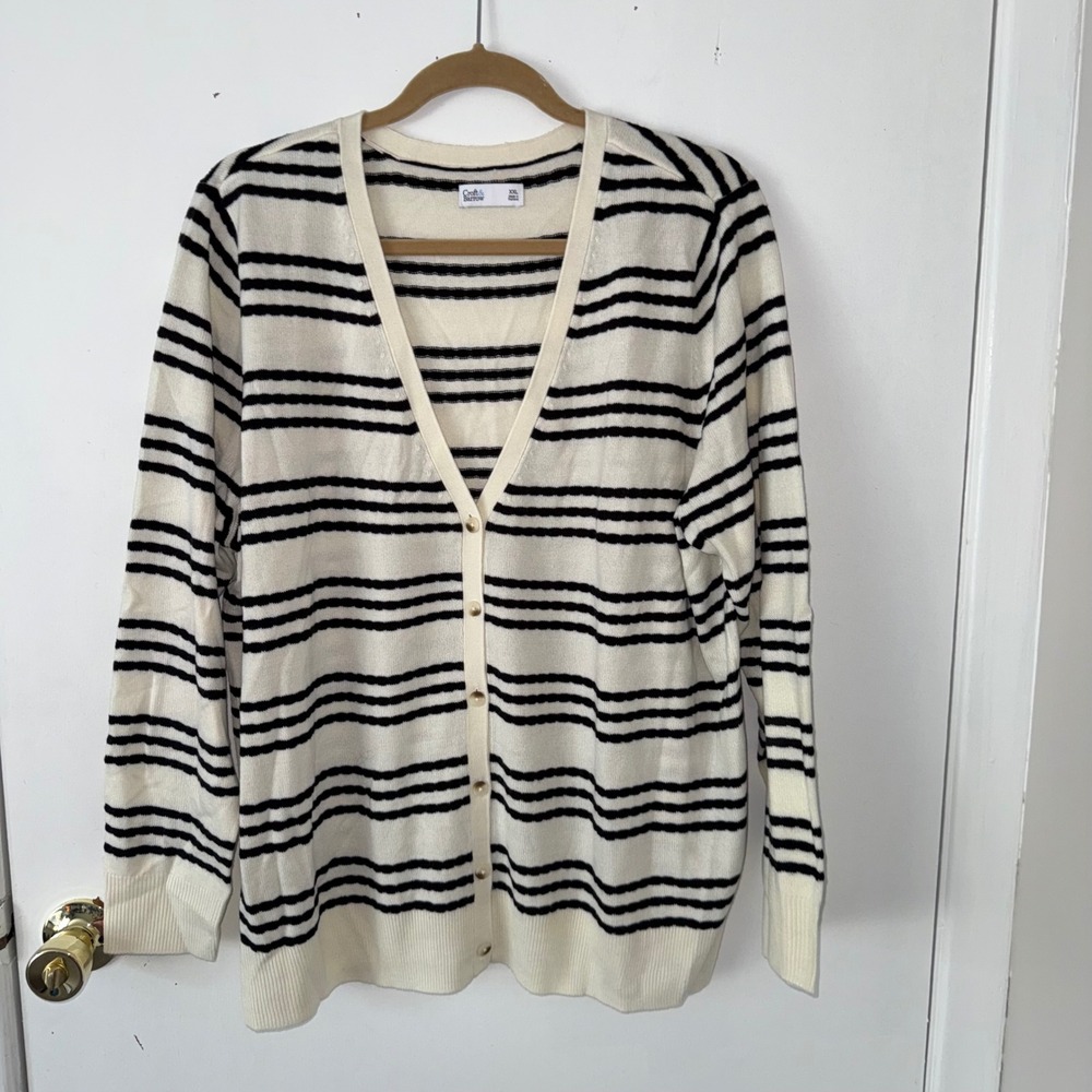 Croft & Barrow Women's XXL Striped Button-Front V-Neck Cardigan Sweater